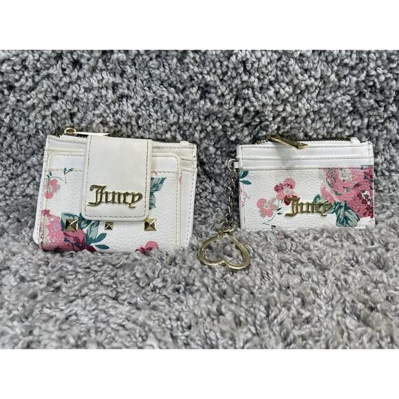 JUICY Small White Rose Floral Bi Fold Zippered Wallet & Card Holder Set - Picture 6 of 10